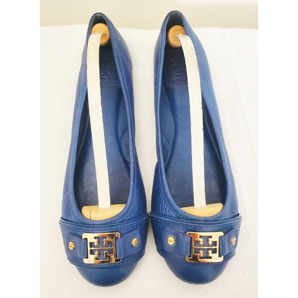 Tory Burch Women's Clines Blue Gold Logo Flats Ballet Flat Shoes 8M - Picture 3 of 11
